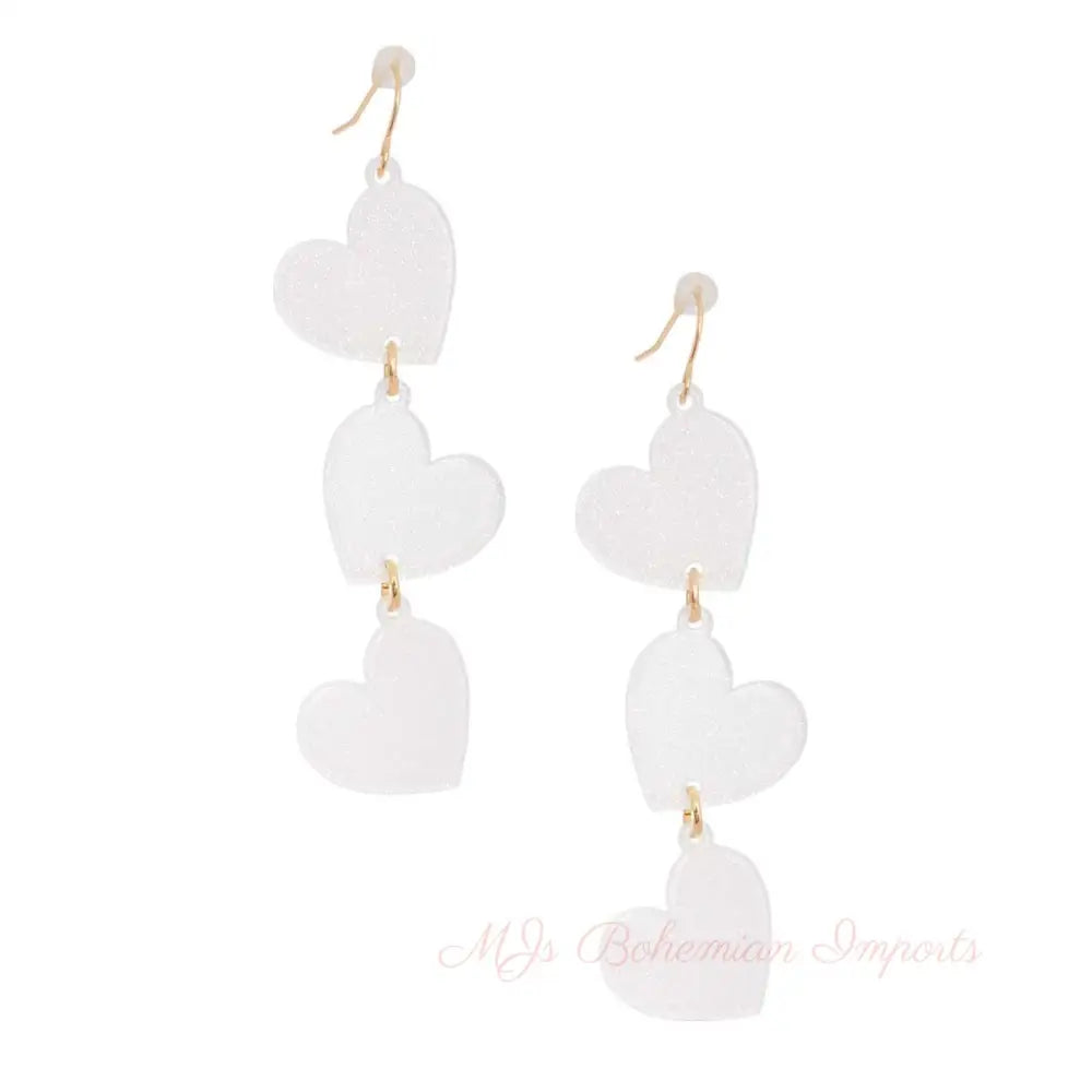 White Triple Link Heart Earrings