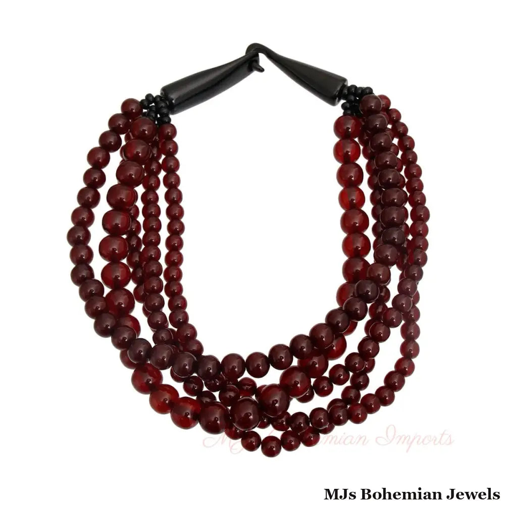 Wine Bead Buffalo Horn Hook Necklace