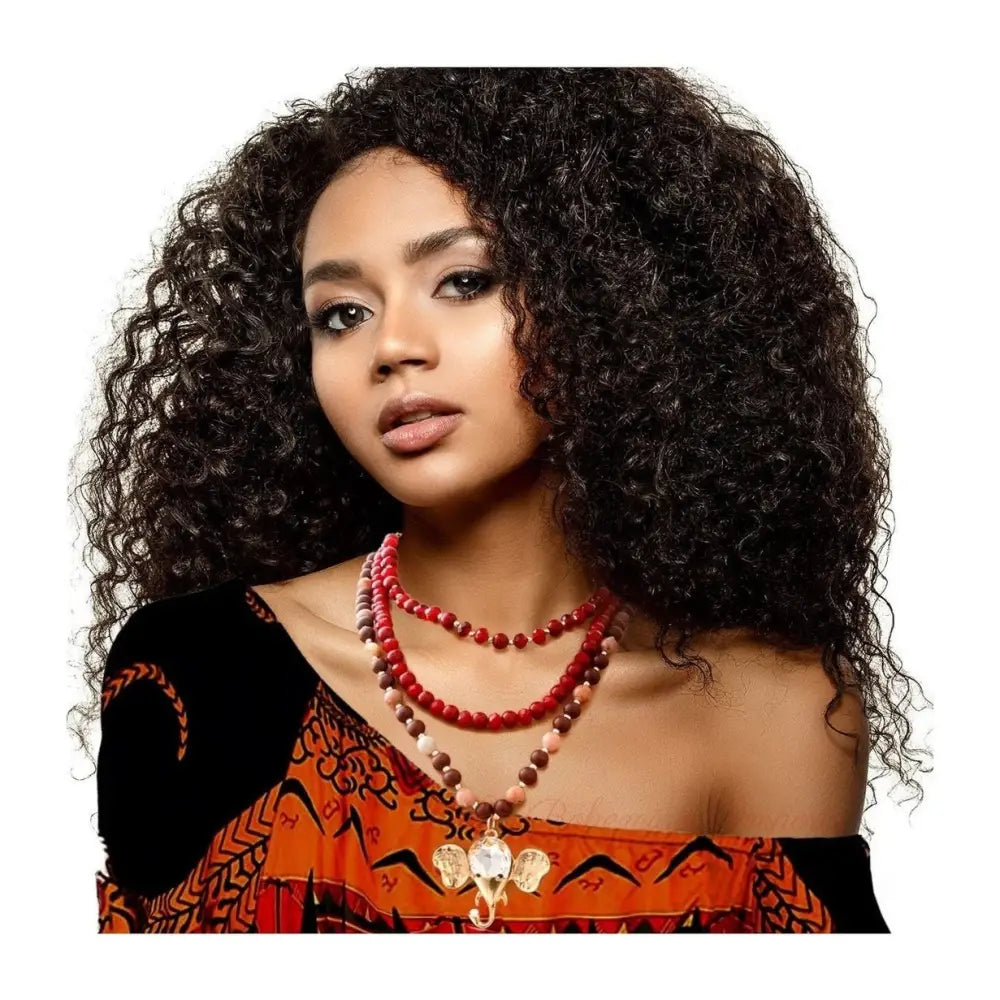 Wine Layered Glass Bead Elephant Set