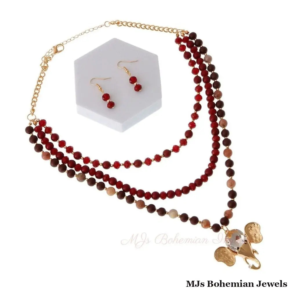 Wine Layered Glass Bead Elephant Set