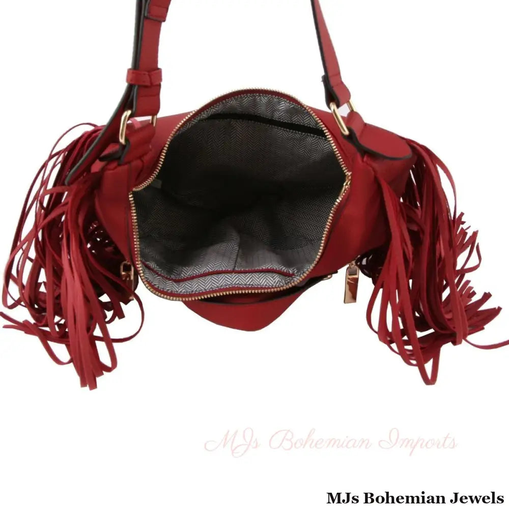 Wine Moto Fringe Shoulder Bag