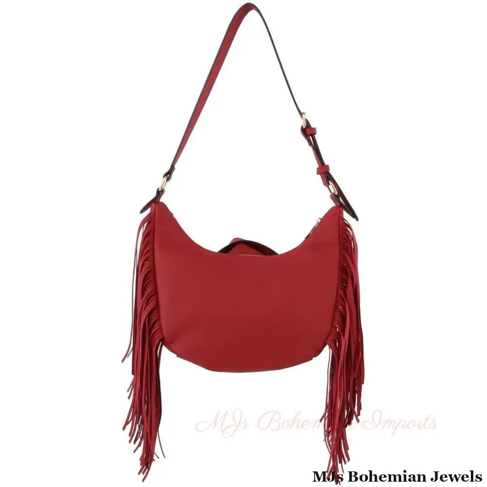 Wine Moto Fringe Shoulder Bag
