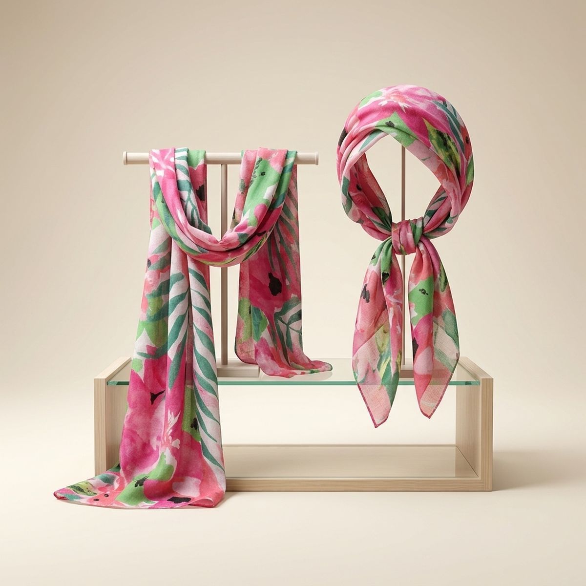 Long Pink Watercolor Floral Scarf |74.8 x 35.4