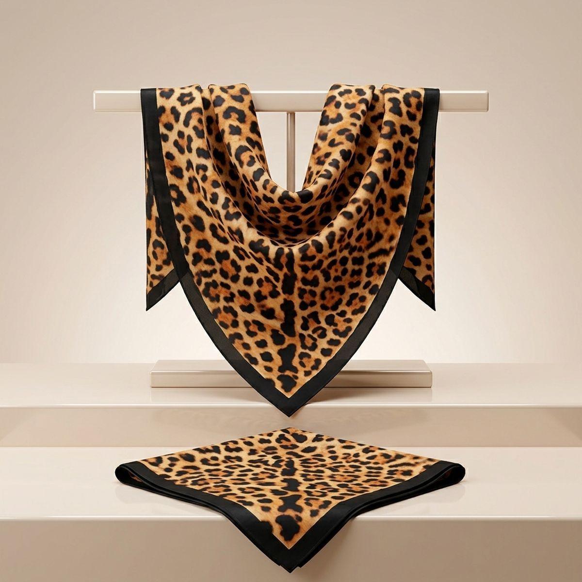 Silky Square Camel Leopard Print Fashion Scarf