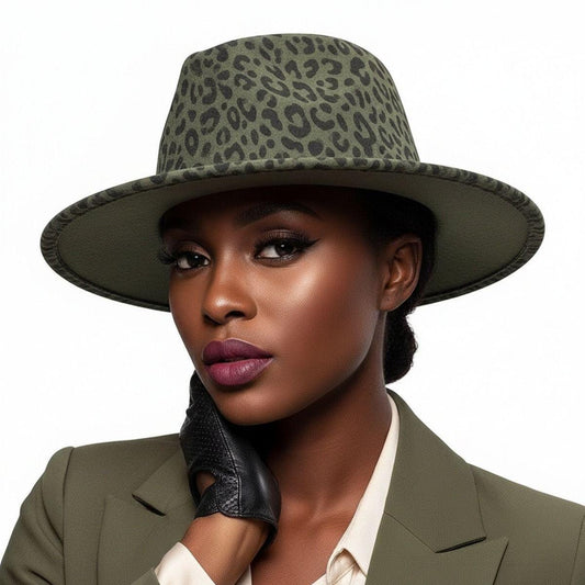Green Leopard Print Fedora
