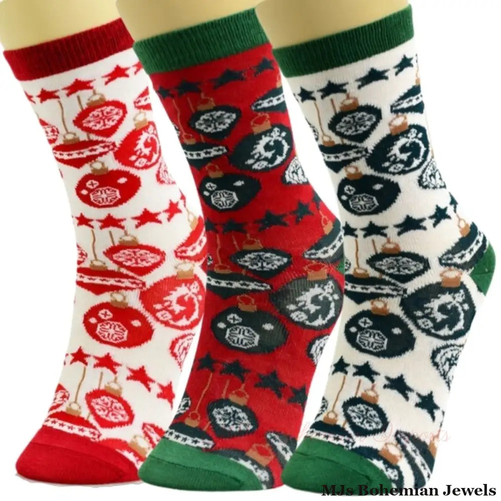 Xmas Ornament Crew Socks 3 Pcs