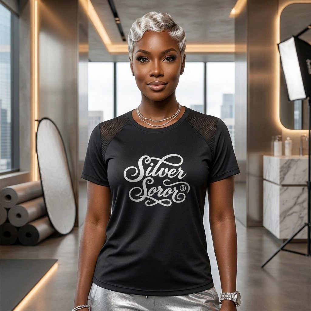AKA Medium Silver Soror Black Athletic Tee