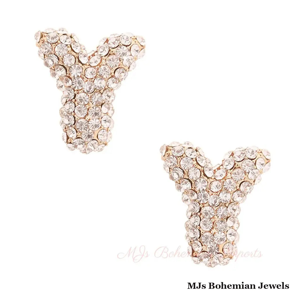Y Rhinestone Gold Studs