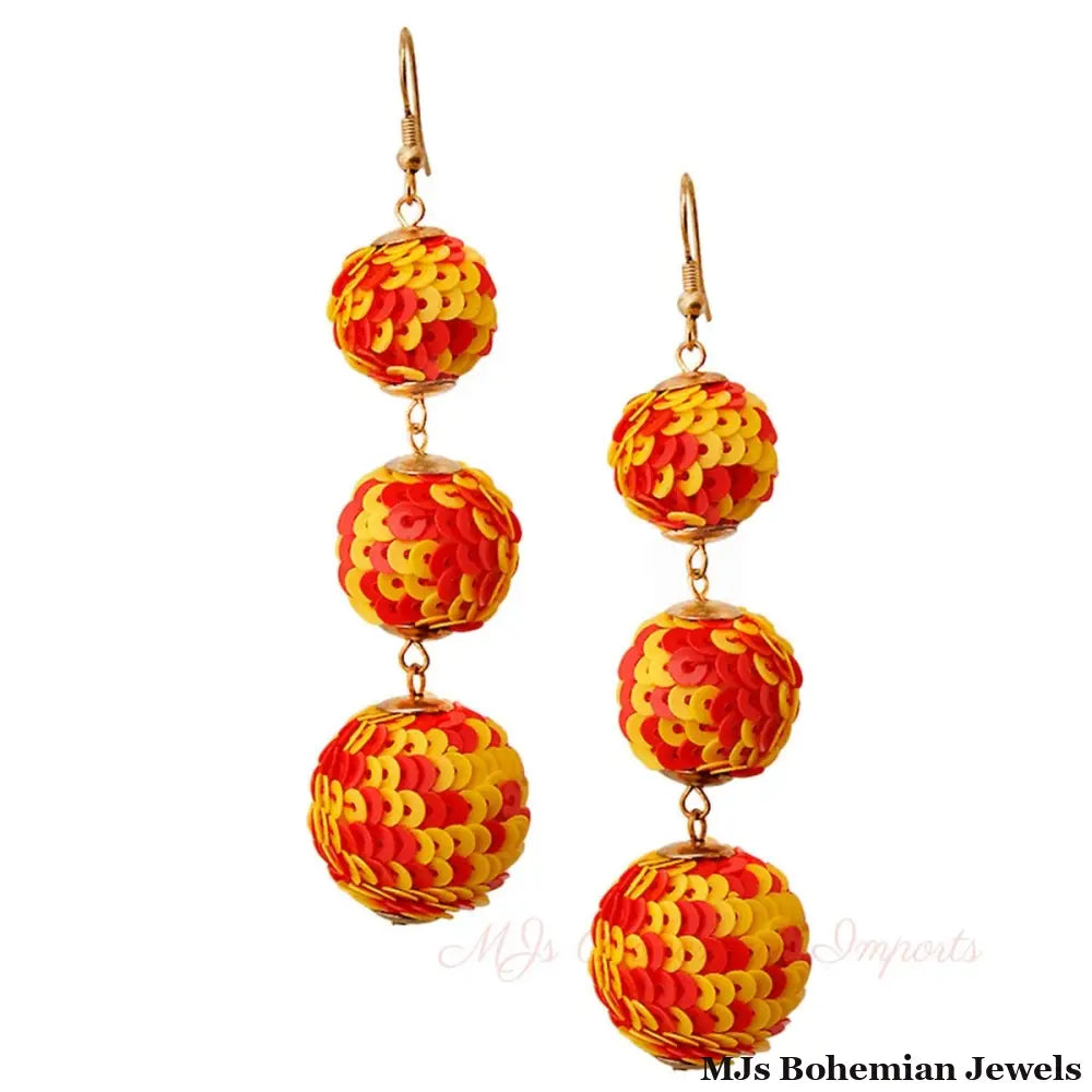 Yellow and Red Sequin Ball Earrings