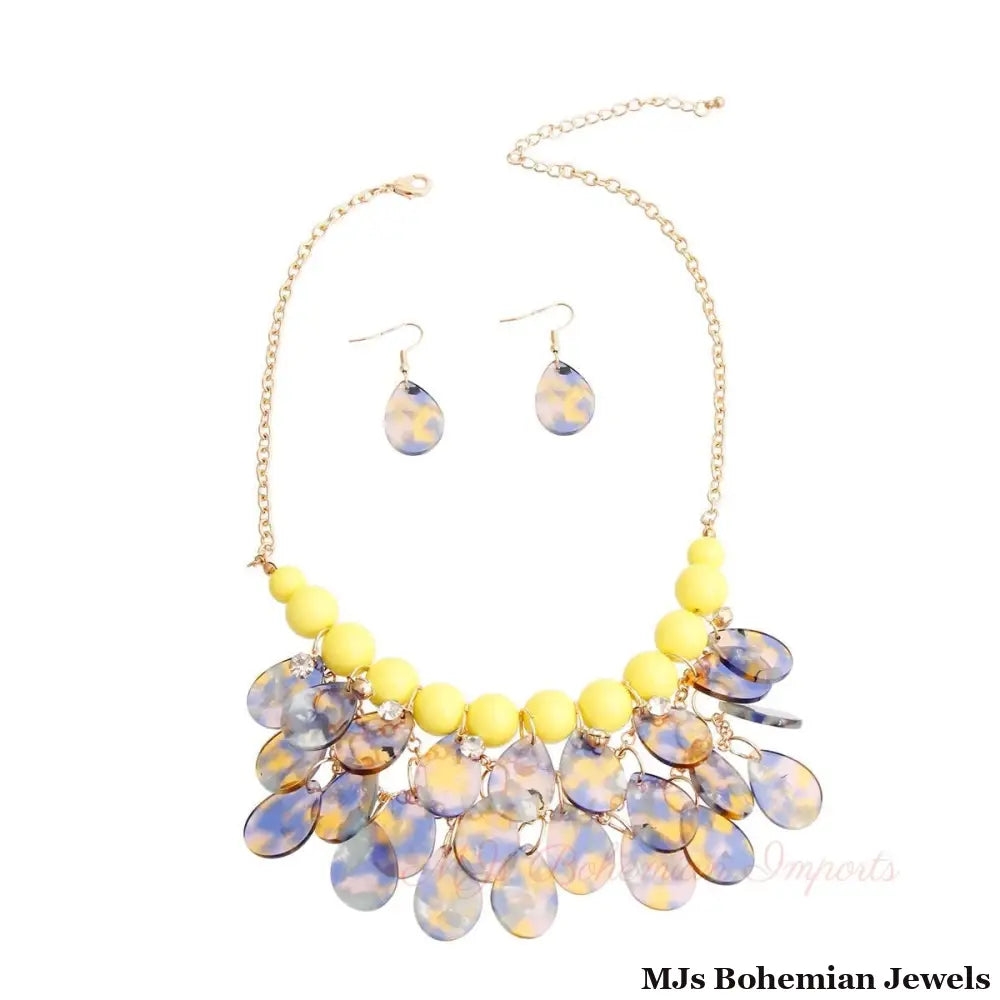 Yellow Bead Teardrop Bib Necklace