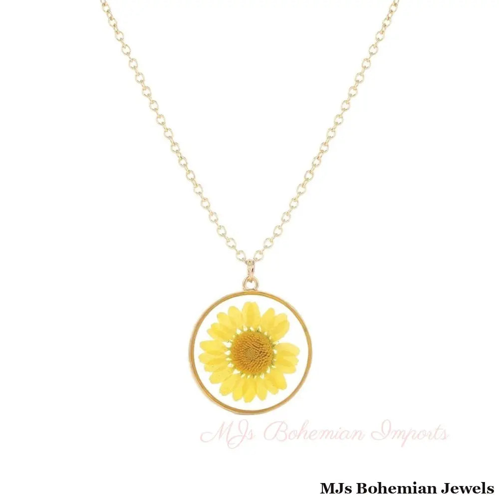 Yellow Daisy Dried Flower Necklace