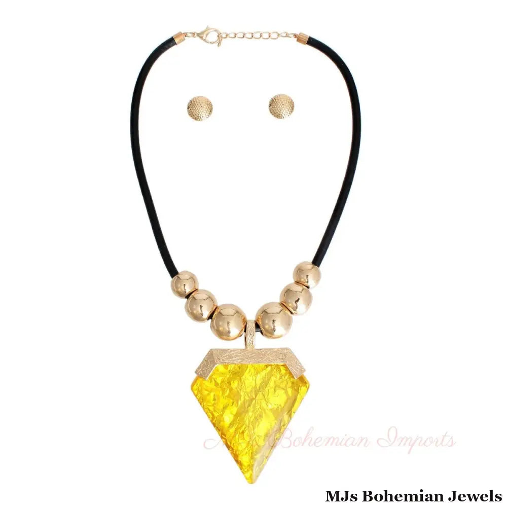 Yellow Diamond Shaped Pendant Set