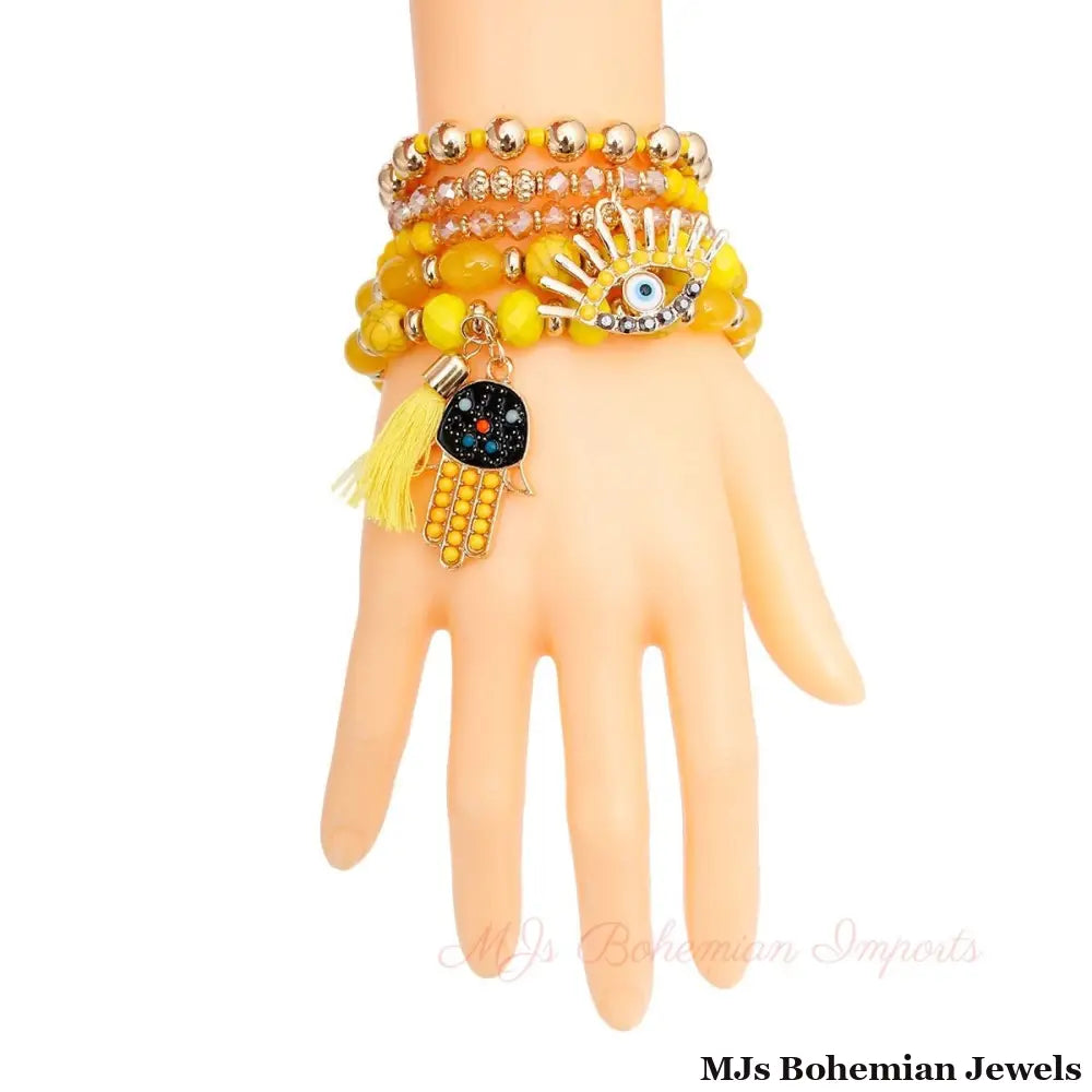Yellow Evil Eye 5 Pcs Bracelets