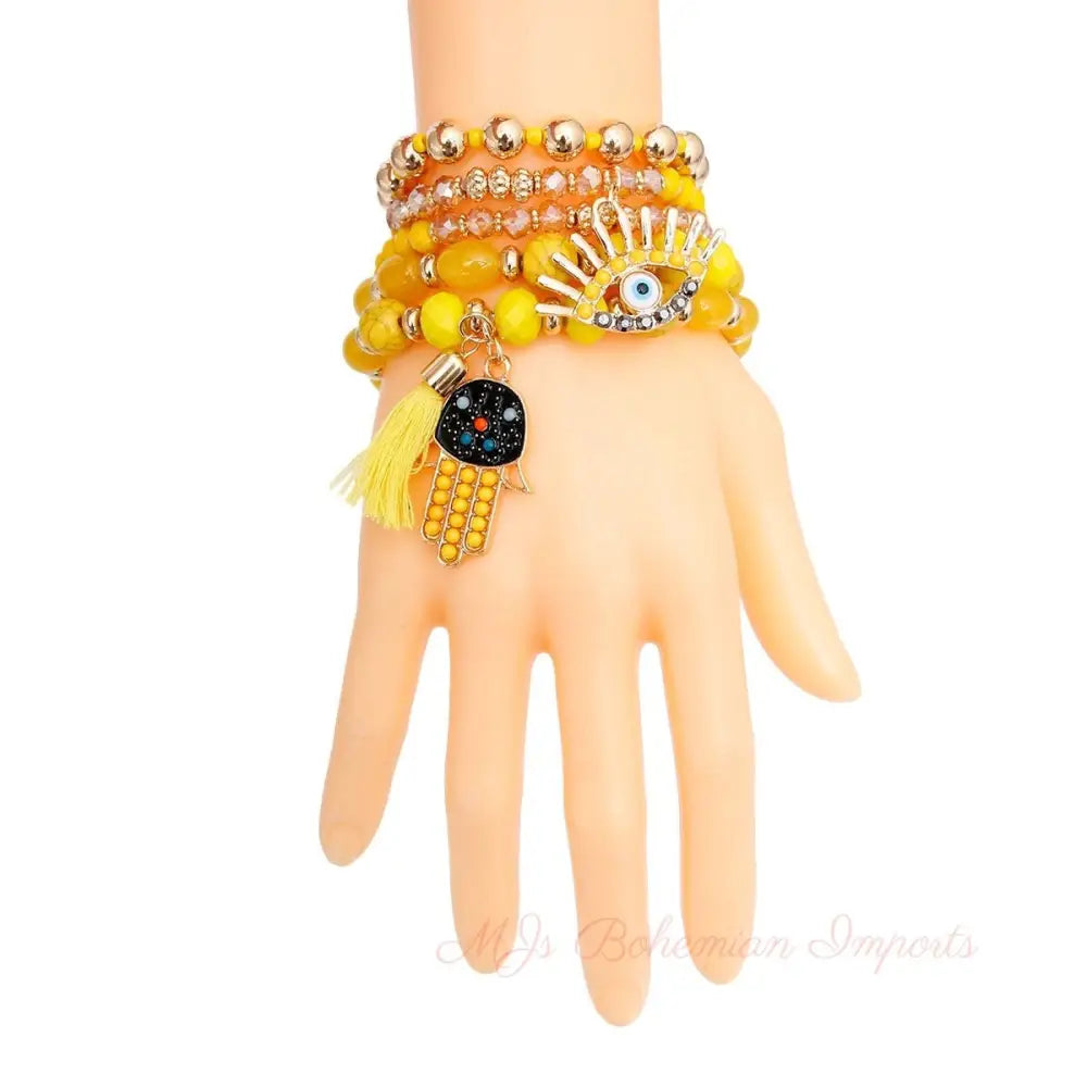 Yellow Evil Eye 5 Pcs Bracelets