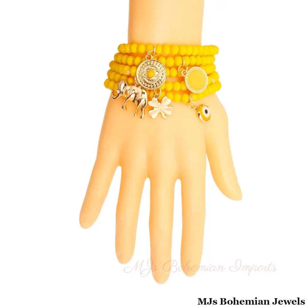 Yellow Luck Bracelet with Elephant Charm