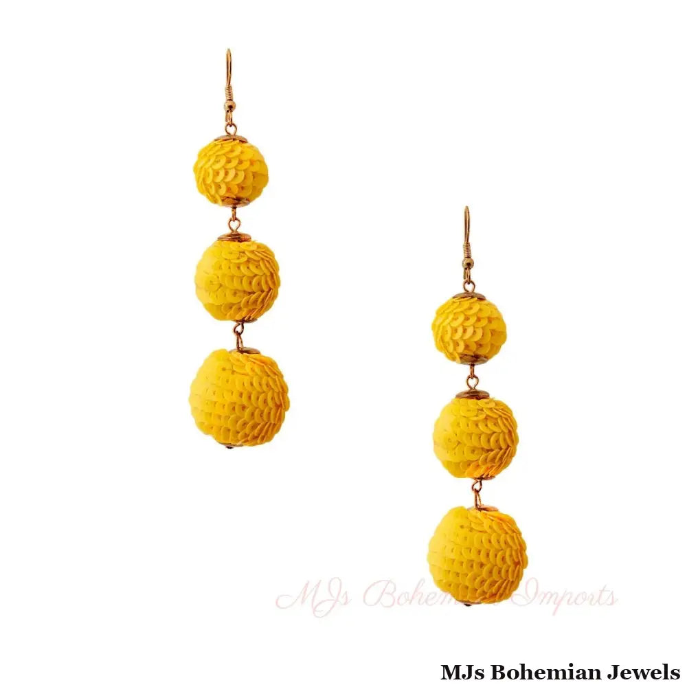 Yellow Sequin Ball Earrings