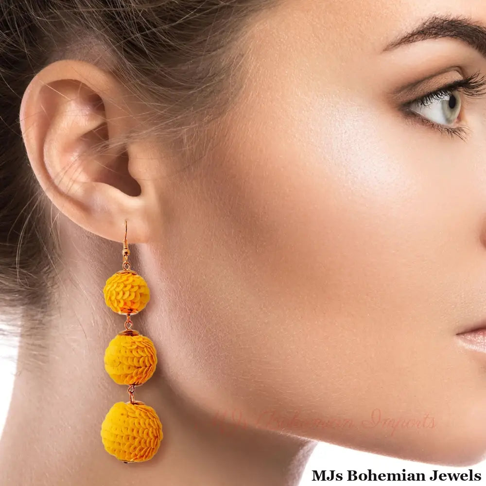 Yellow Sequin Ball Earrings