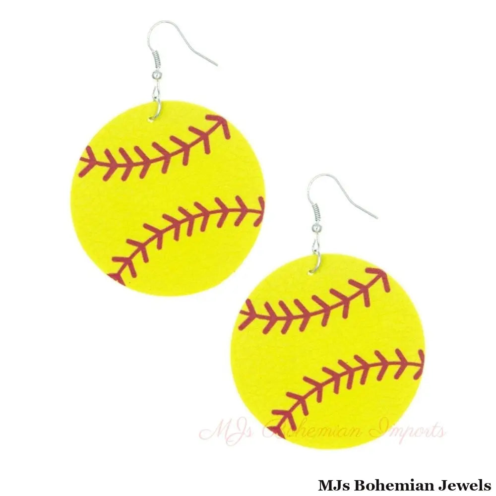 Yellow Softball Round Earrings