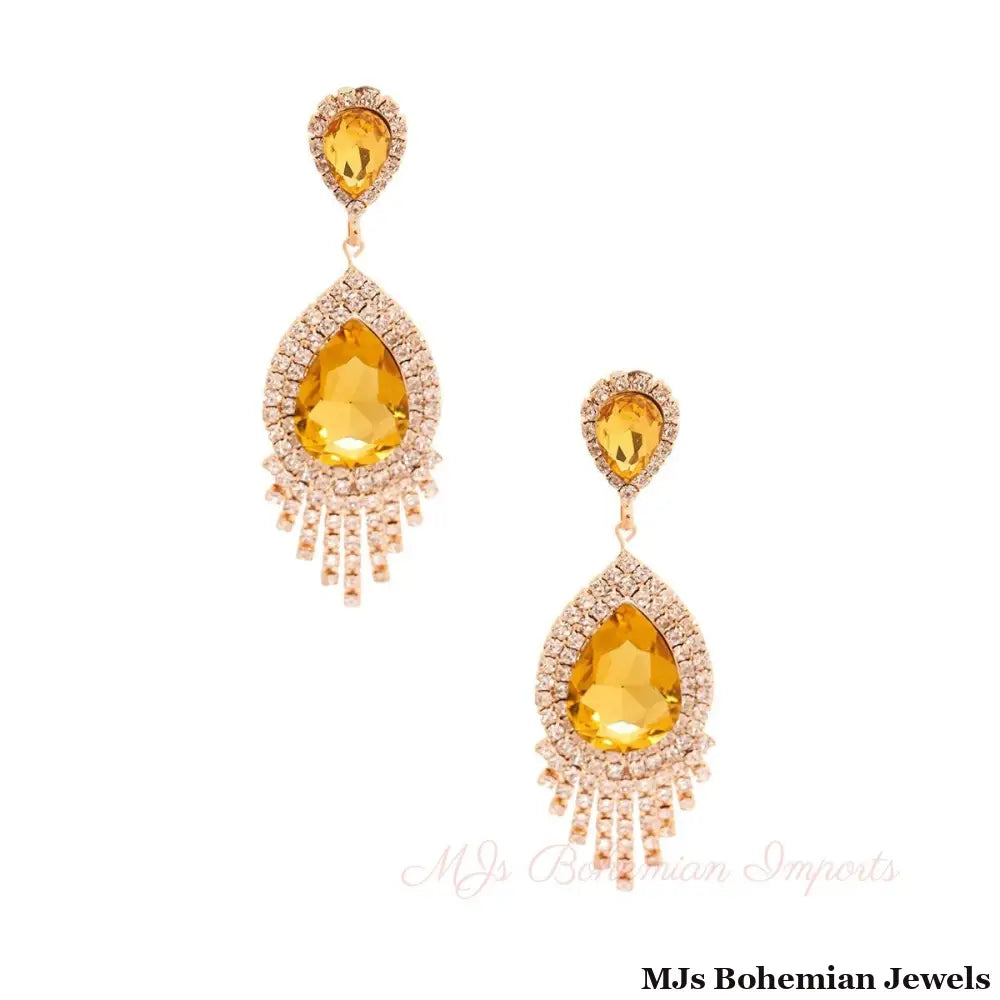Yellow Teardrop Fringe Earrings