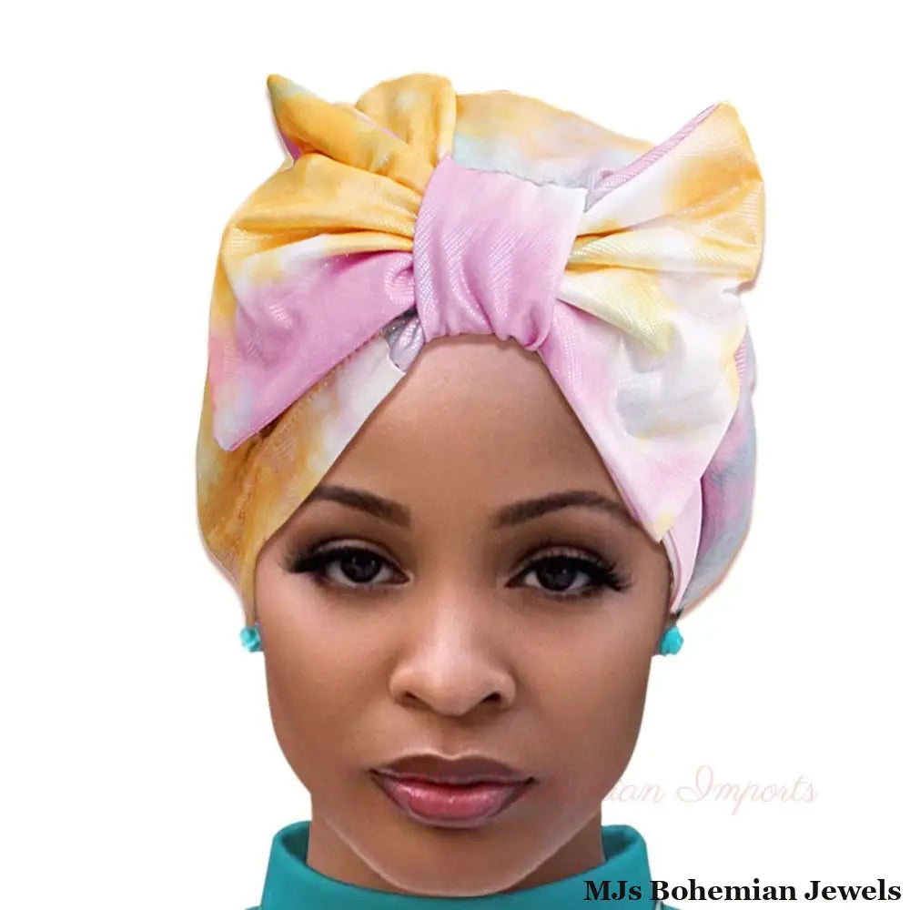 Yellow Tie Dye Bow Turban