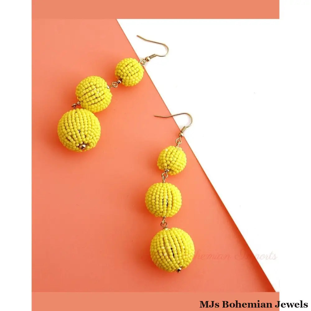 Yellow Trio Seed Bead Ball Earrings