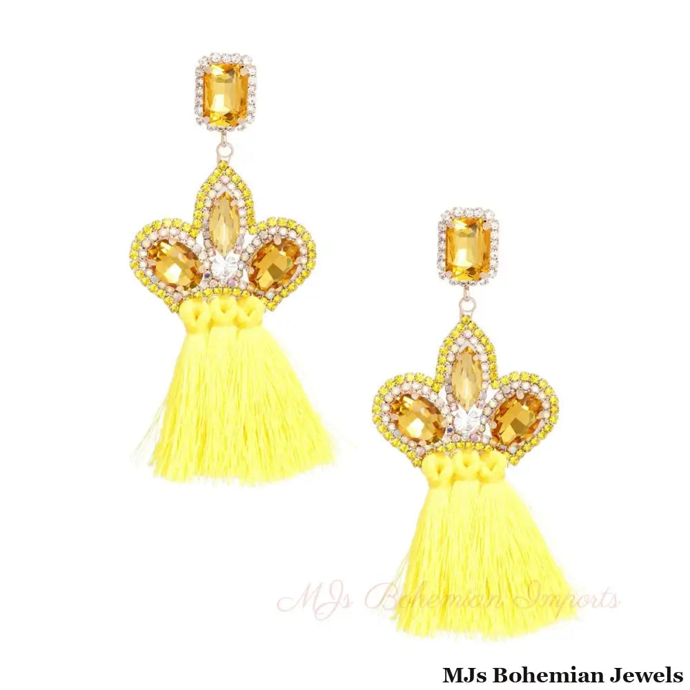 Yellow Triple Tassel Stone Earrings
